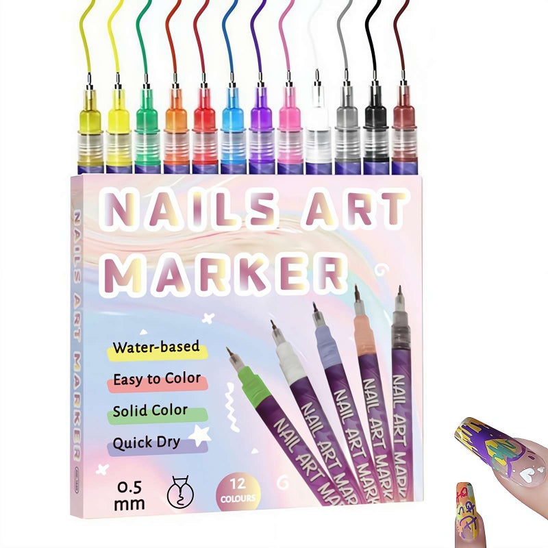 Nail Art Pens, 12 Colors Diy Nail Art Pen Set, Nails Point Graffiti Dotting Pen for Diy Nails Arting Beauty Adorn Manicure Tools - Image 1